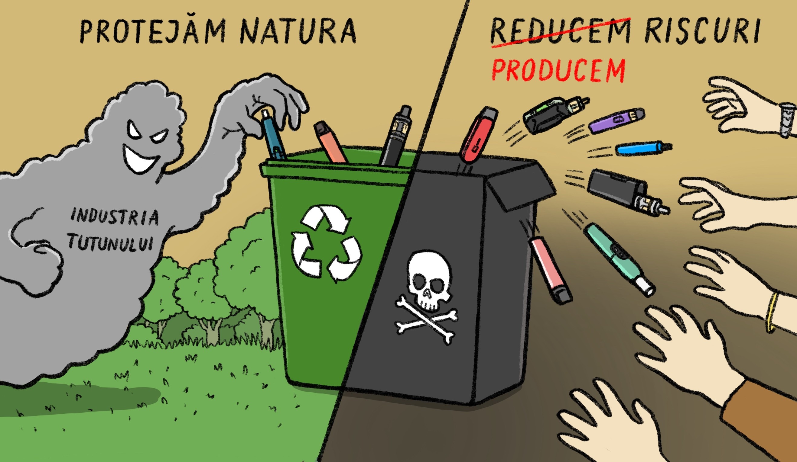 Sub pretextul reciclării dispozitivelor pentru consumul tutunului și nicotinei, industria își promovează produsele noi și reciclate
